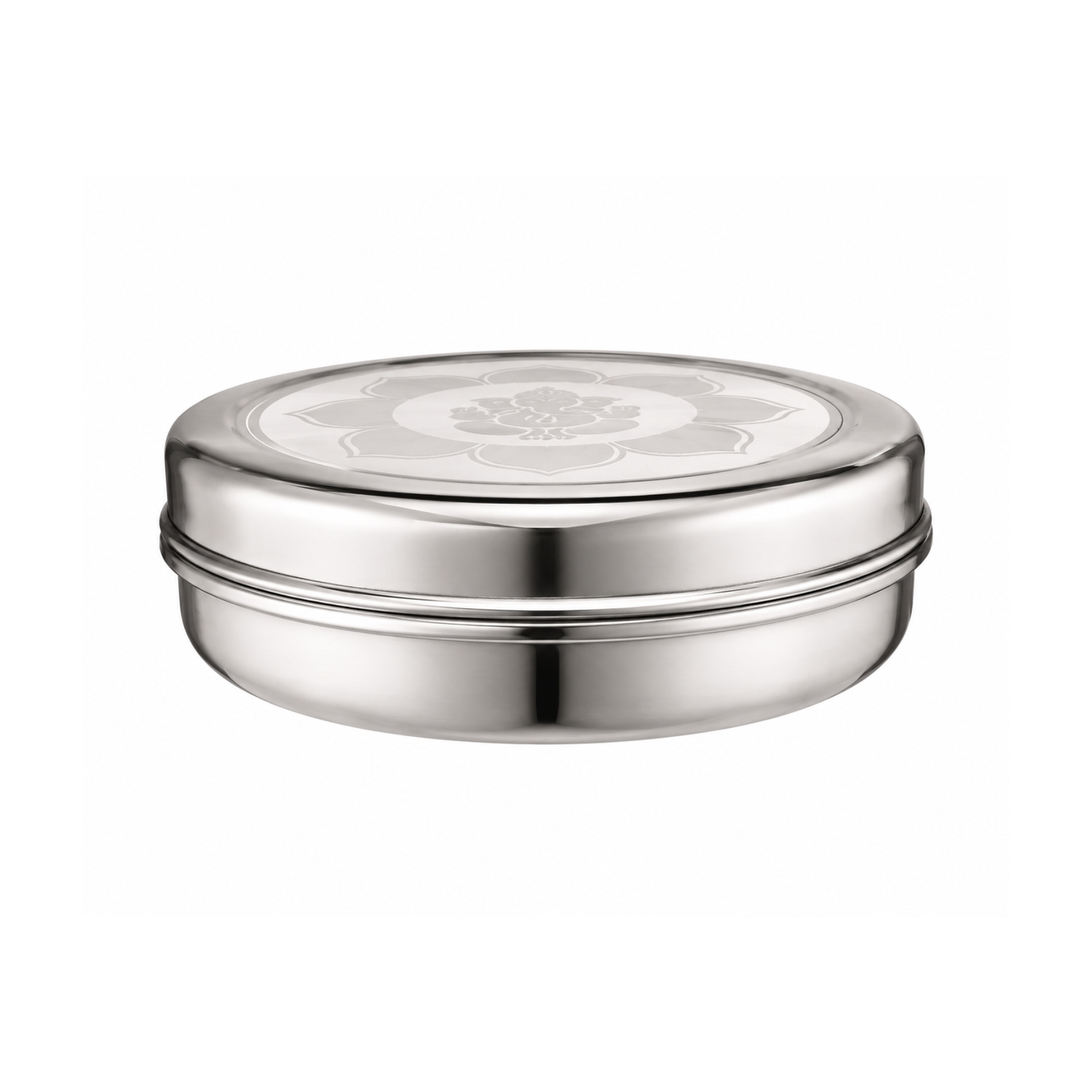 Stainless Steel Pooja Box with 7 Removable Katoris & Engraved Lid