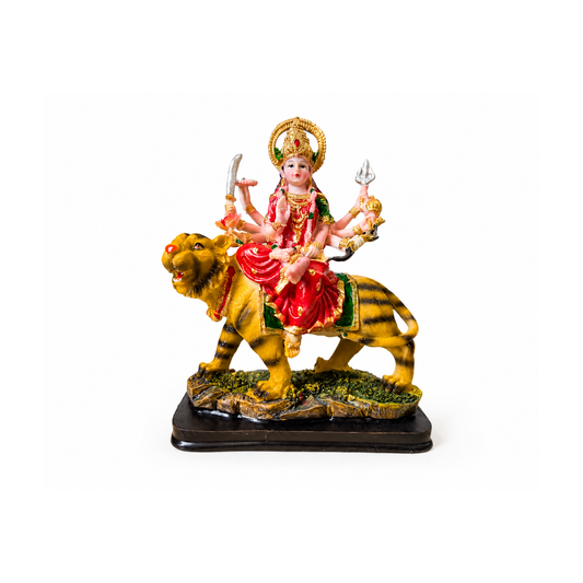 Durga Mata Idol on Tiger Statue 20cm Hard Plastic Hindu Goddess Murti for Home Mandir
