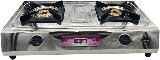Gas Stove Stainless Steel Double Burner – Portable LPG Gas Cooker for Indoor Kitchen, Camping, Outdoor Cooking, Catering, and Food Stalls – Heavy Duty, Easy Clean, Compact Design