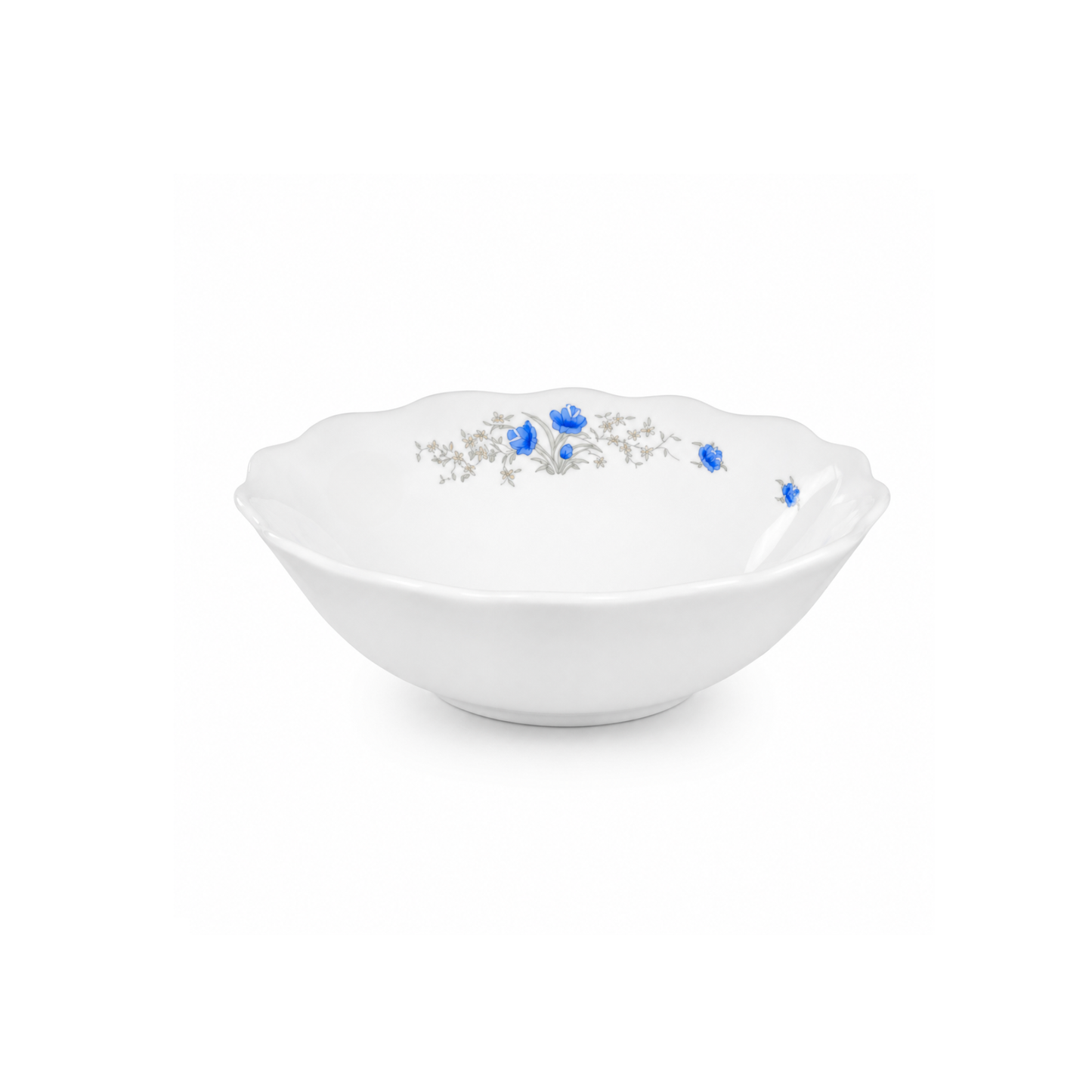 Set of 6 Porcelain Soup Bowls White with Blue Floral Design, Deep Cereal Bowls