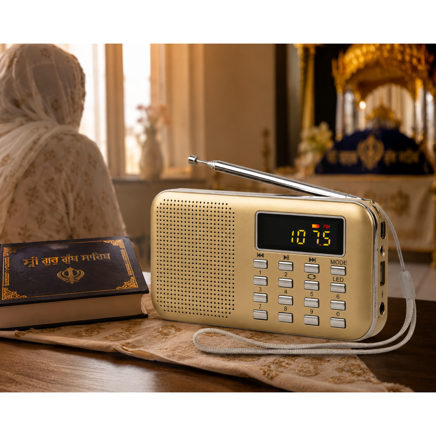 Rechargeable Gurbani Radio MP3 Player FM Radio Speaker with 28 Gurbani Tracks