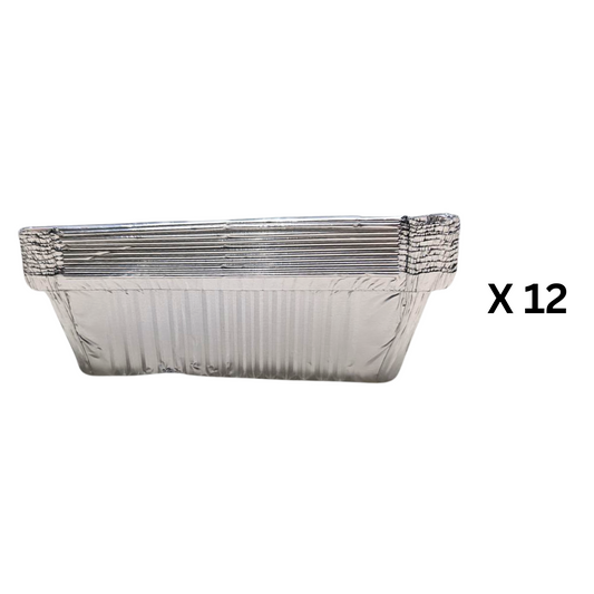 12-Piece Disposable Aluminium Foil Dish and Lid Set – Approx. 19.5x10.3cm