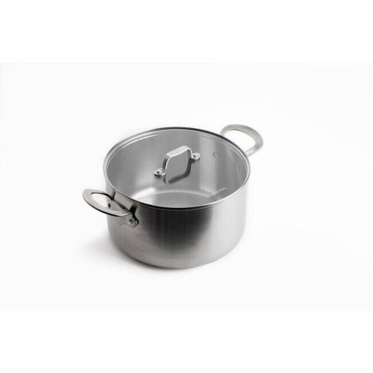 Mauviel 1830 Classic 3-Ply Stainless Steel Glass Lid Pot Casserole 24cm 5.7L