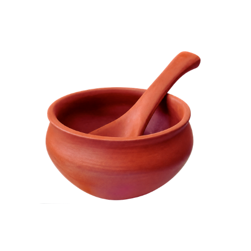 2 x Handmade Earthen Clay Soup Bowls with Spoons 10cm Traditional Serveware