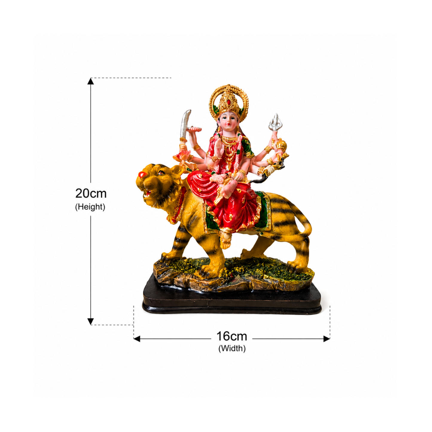 Durga Mata Idol on Tiger Statue 20cm Hard Plastic Hindu Goddess Murti for Home Mandir