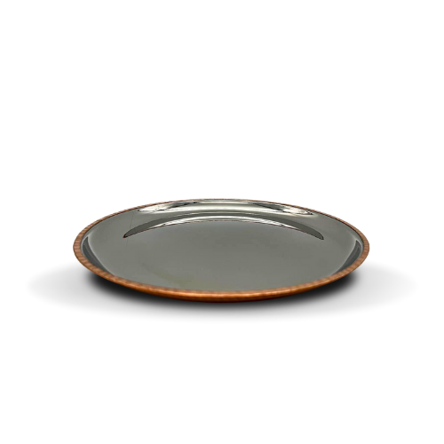 Indian Hammered Stainless Steel and Copper Medium Round Tray