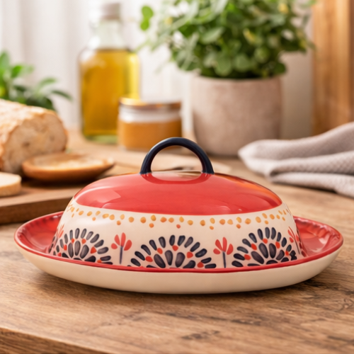 Hand Painted Ceramic Oval Butter Dish with Lid for Kitchen 20.5cm X 9cm