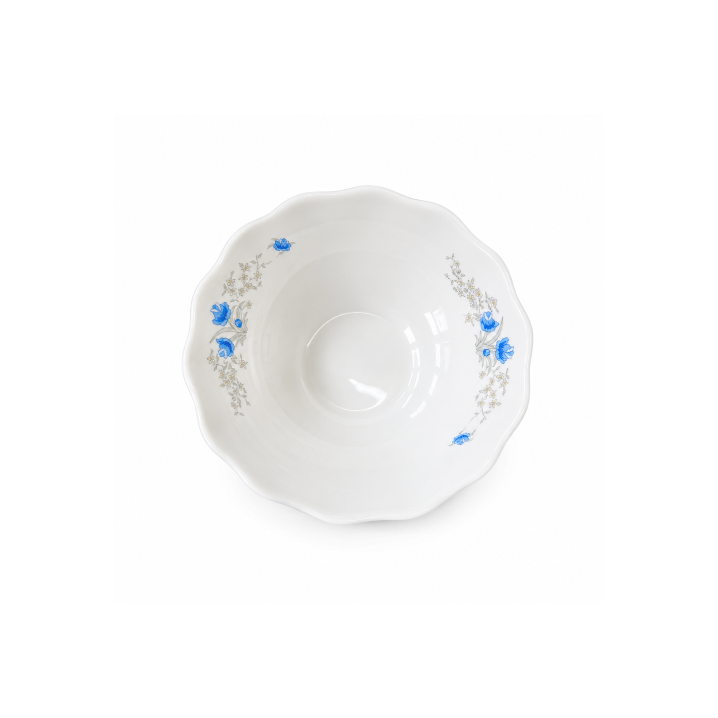 Set of 6 Porcelain Soup Bowls White with Blue Floral Design, Deep Cereal Bowls