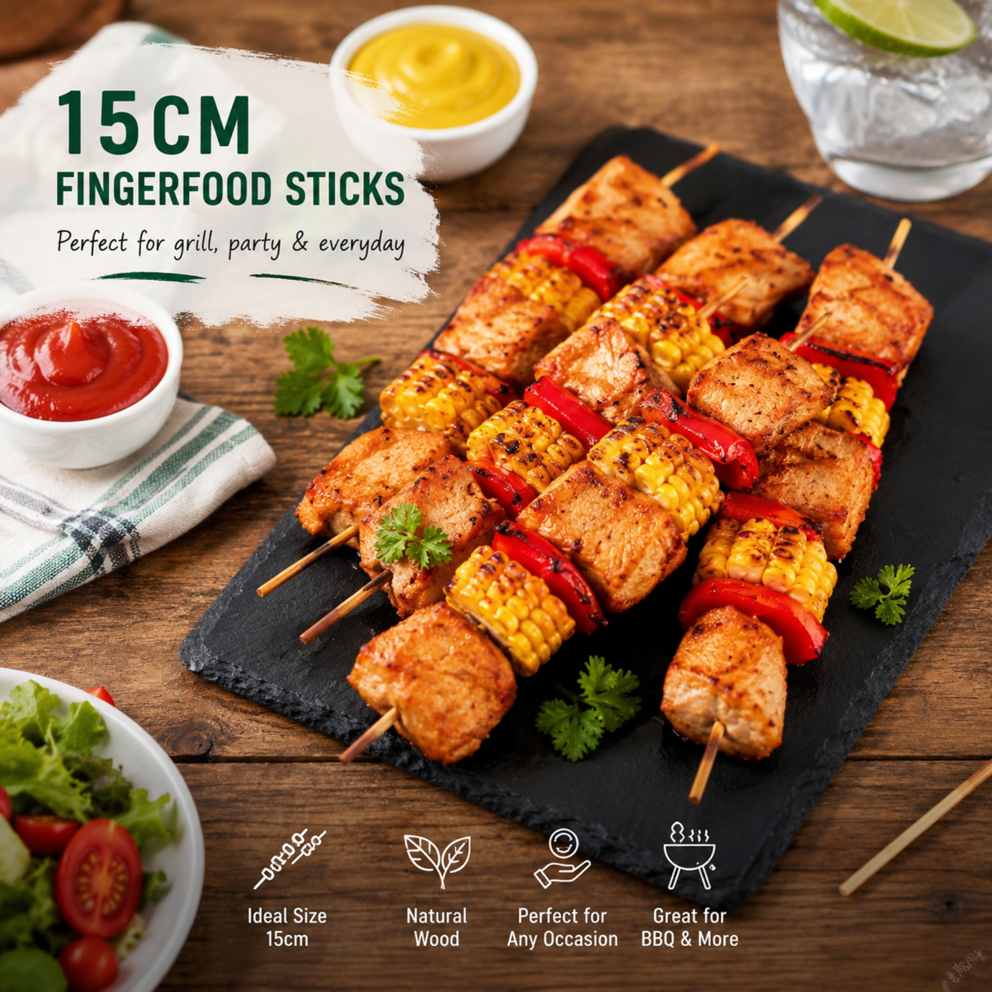 50 x Bamboo Finger Food Sticks 15cm Wooden Skewers Cocktail Picks