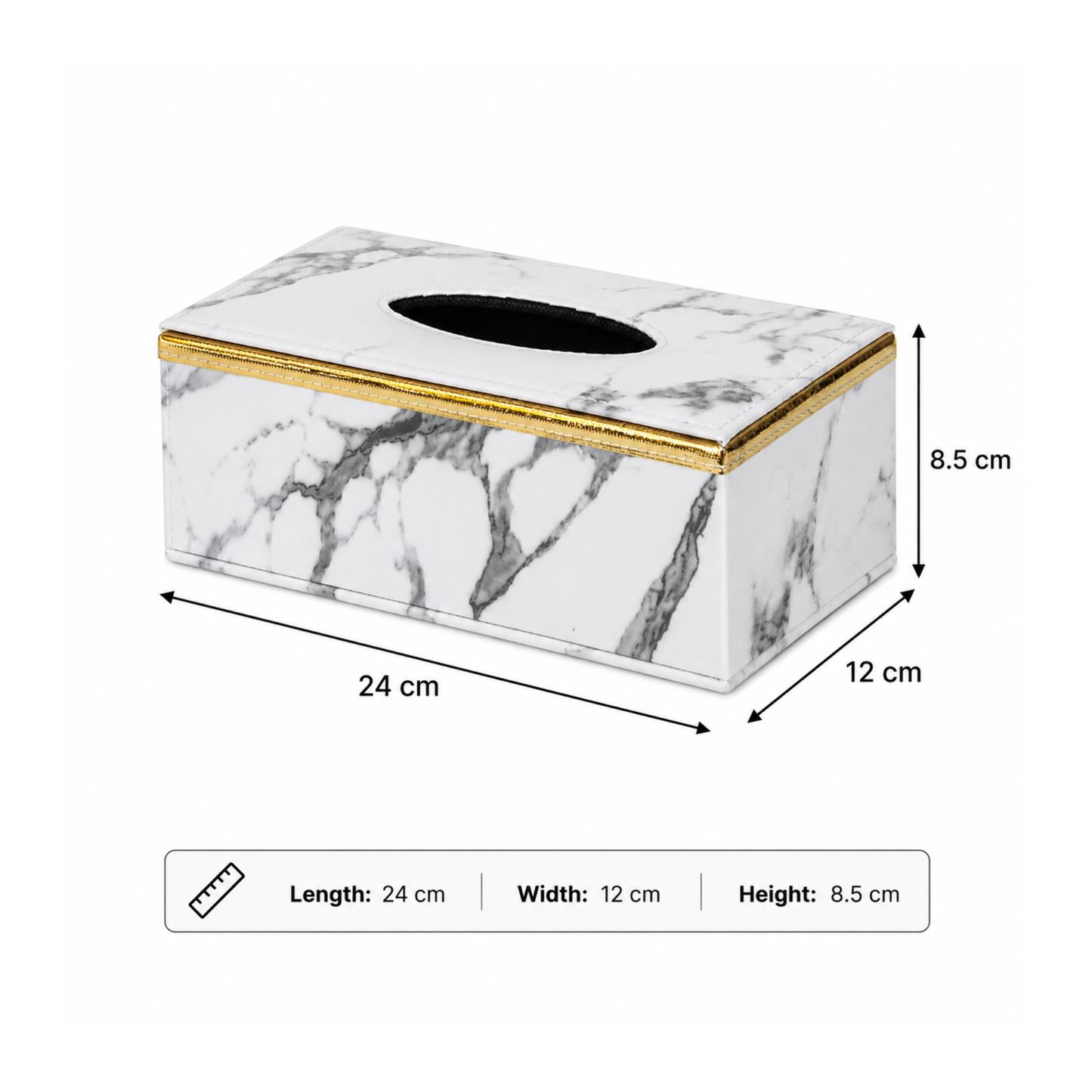 Marble Effect Tissue Box Cover, Faux Leather Tissue Box Holder with Gold Trim