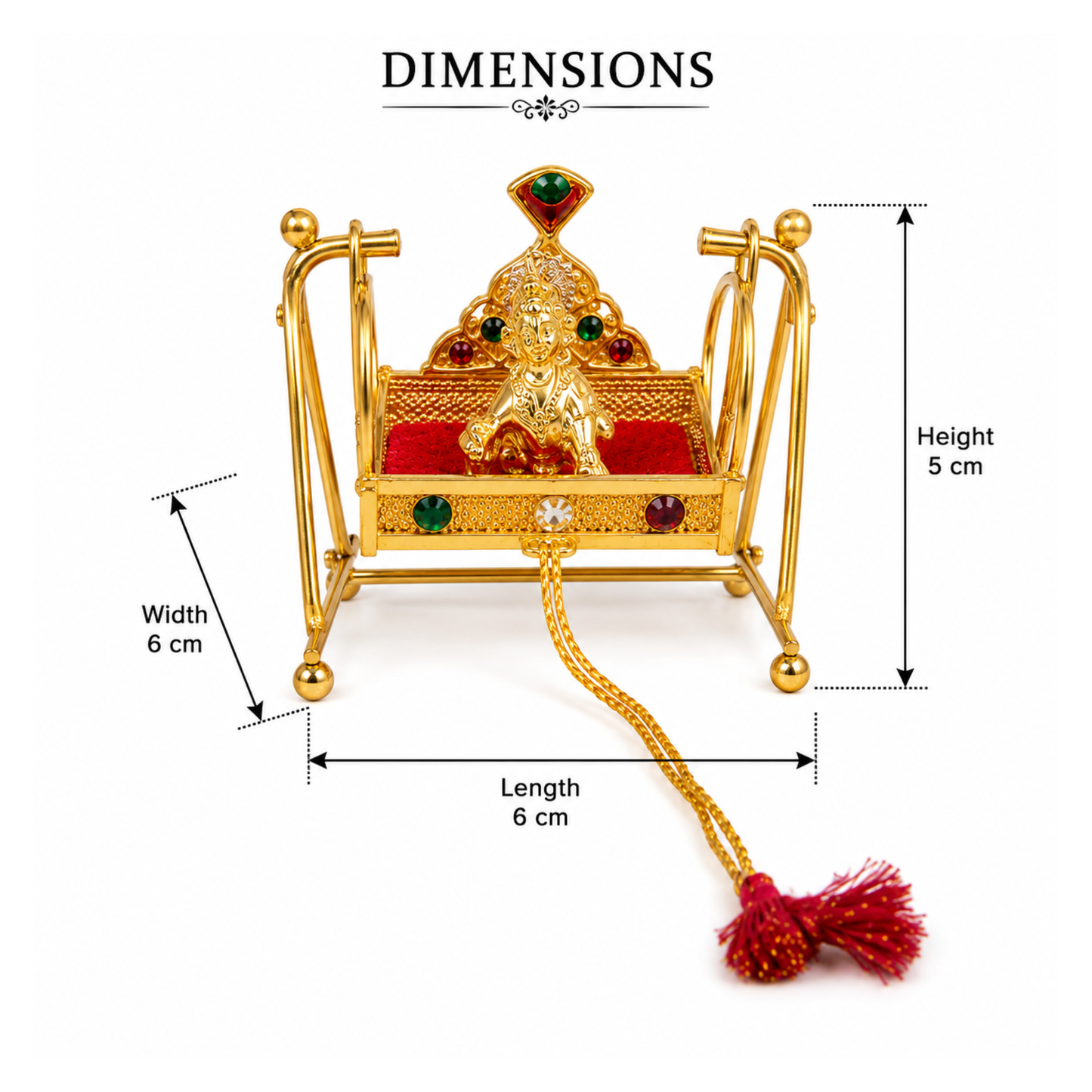 Bal Krishna Jhula with Laddu Gopal Idol, Decorative Golden Swing for Home Mandir