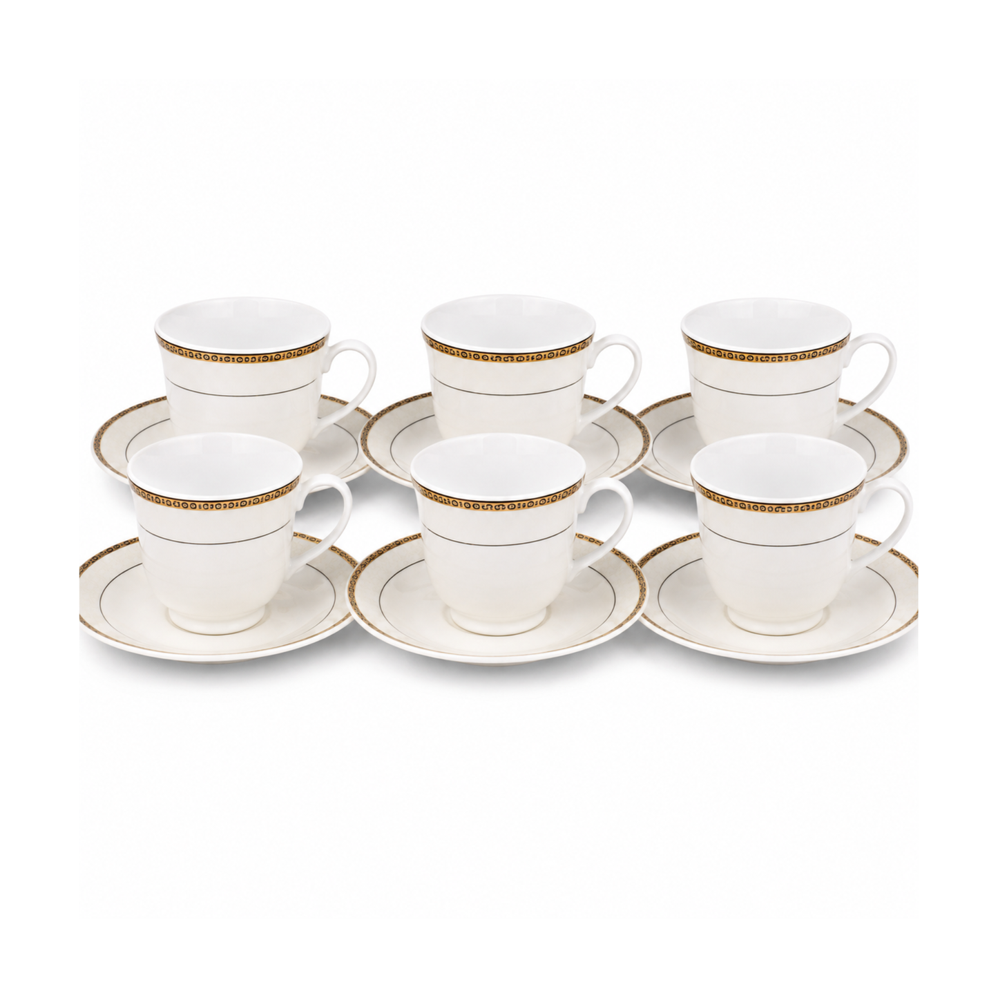 12 Piece Porcelain Tea Set Gold Cream, 6 Tea Cups & 6 Saucers