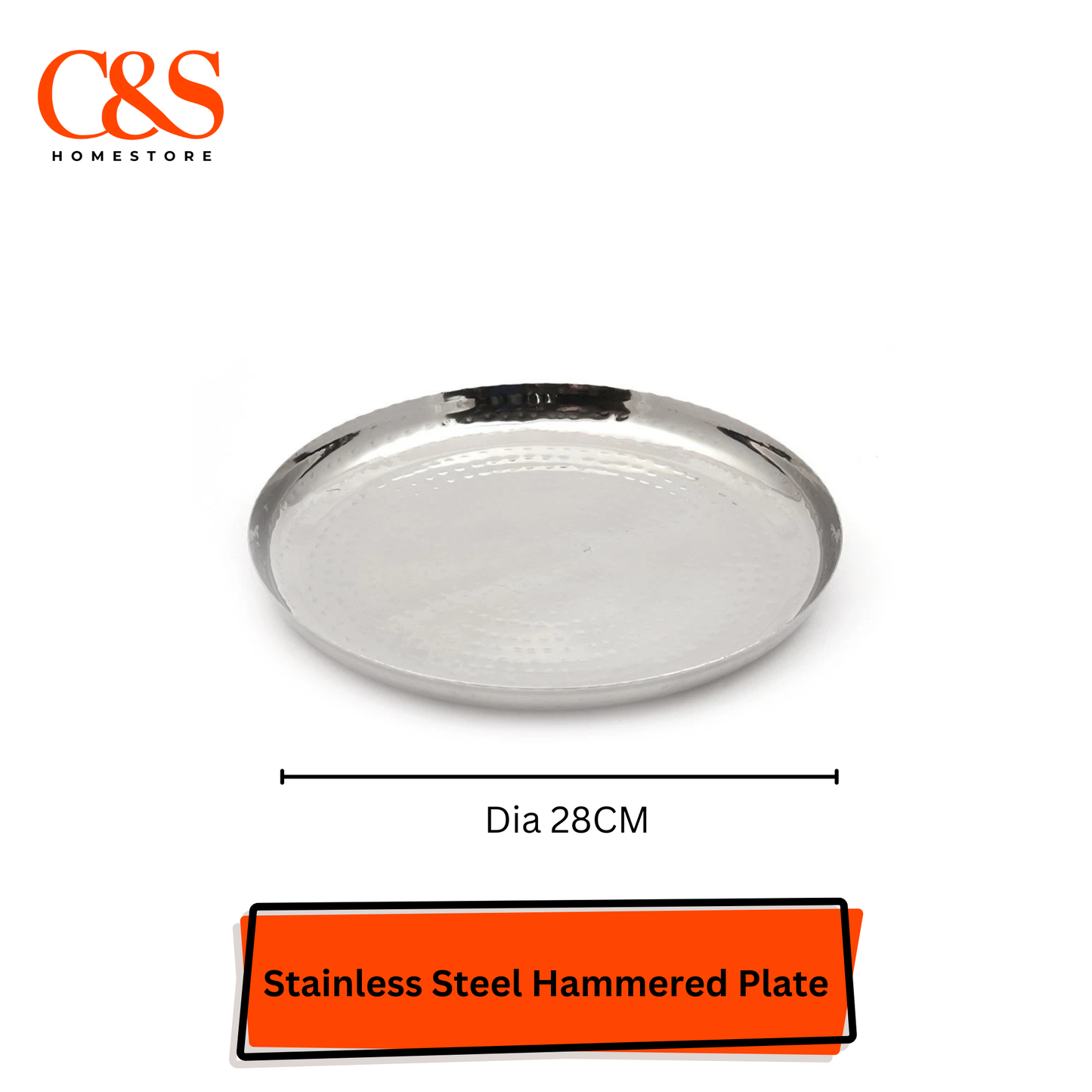 Stainless Steel Hammered Plate 28cm – Premium Round Serving & Dining Plate