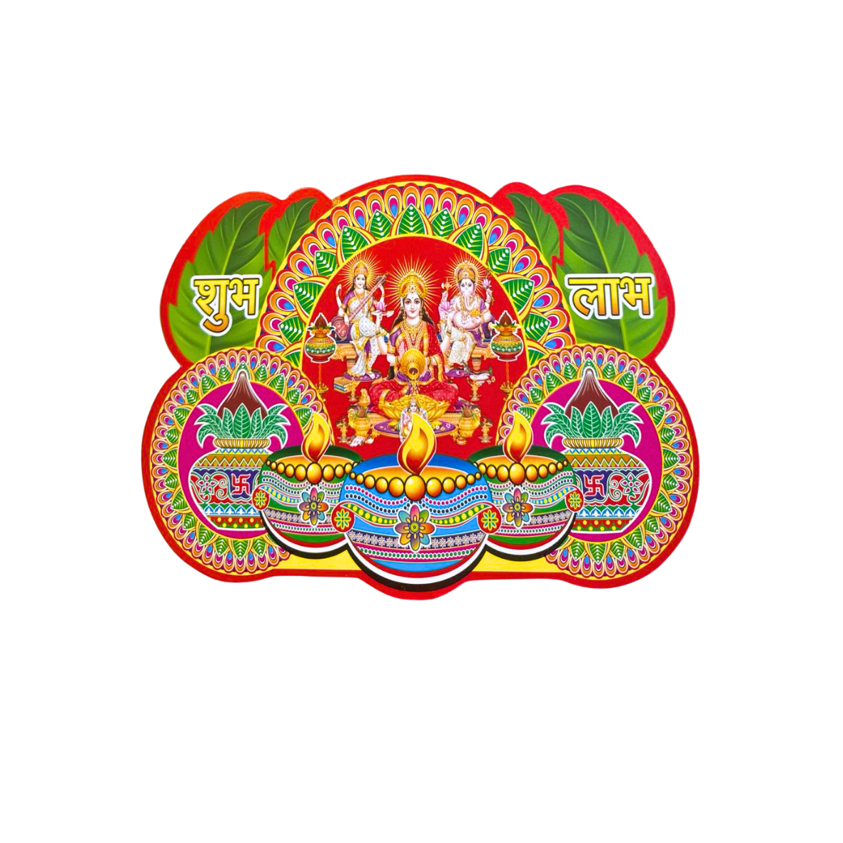 2 x Lakshmi Ganesh Saraswati Shubh Labh Diwali Stickers Door Wall 18x23.5cm
