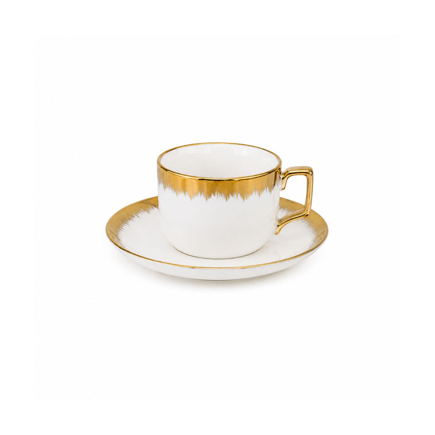 Set of 6 Porcelain Tea Cups and Saucers White with Gold Trim
