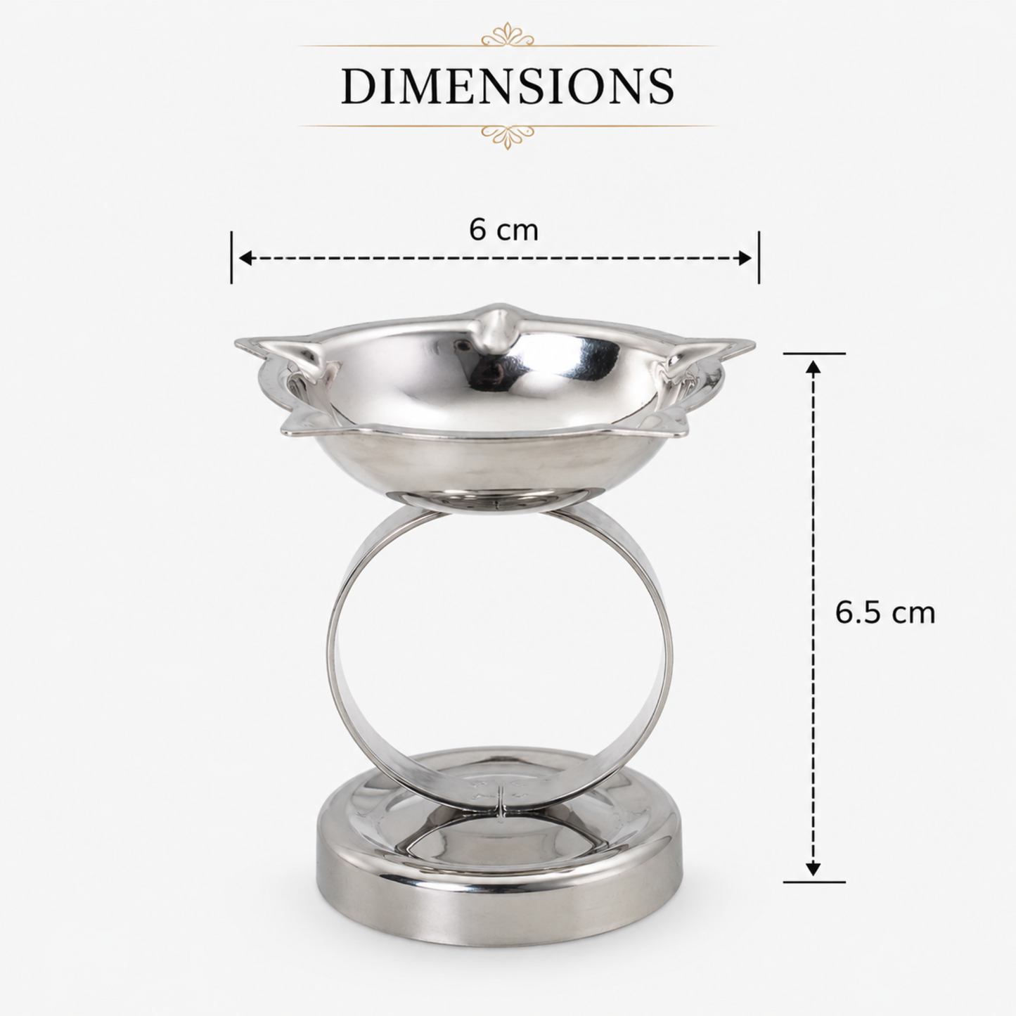 Stainless Steel Five Faced Jyot Oil Lamp Diya with Stand Traditional 6cm x 6.5cm