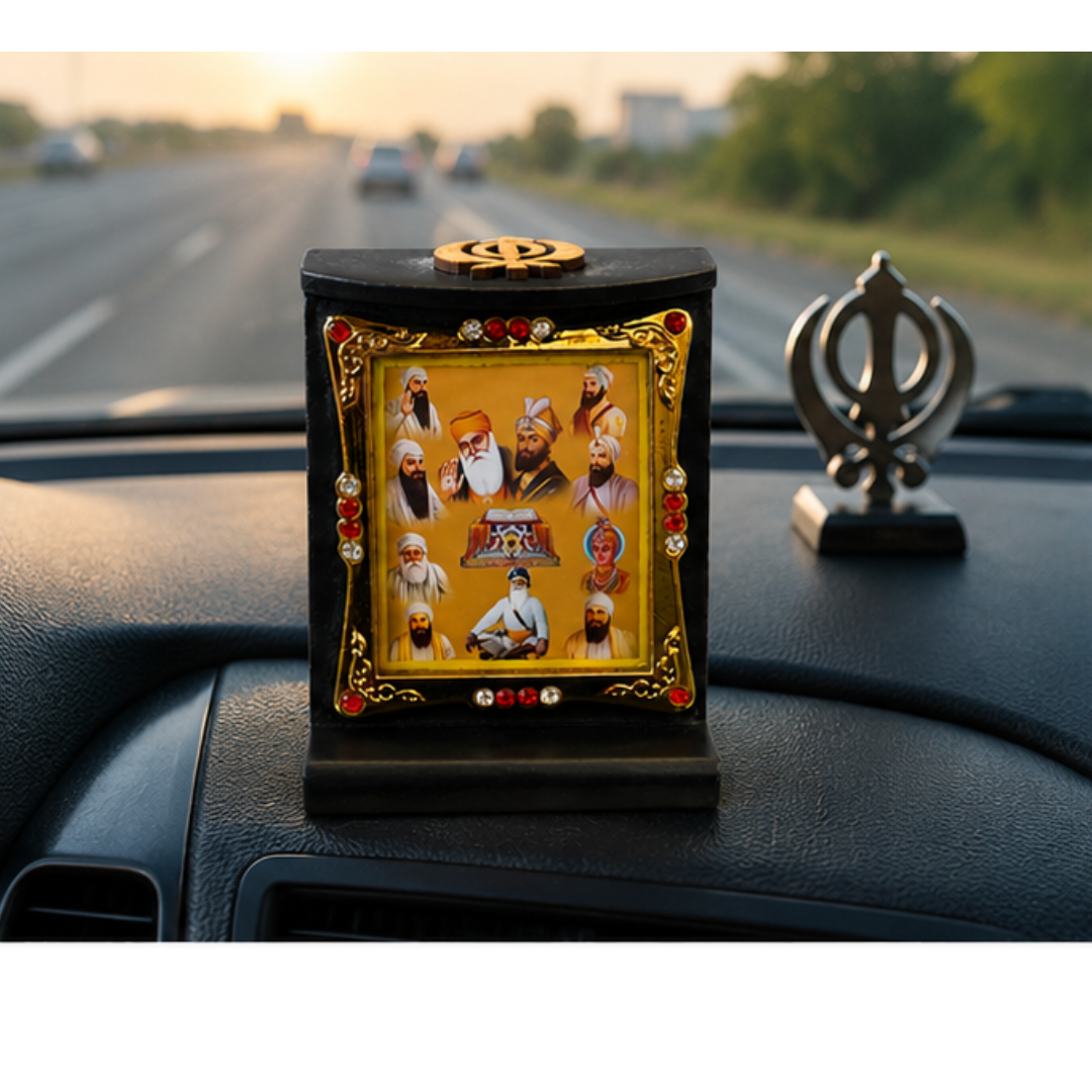 10 Sikh Gurus Wooden Photo Frame Khanda Religious Home Prayer Desk Decor 8cmx6cm