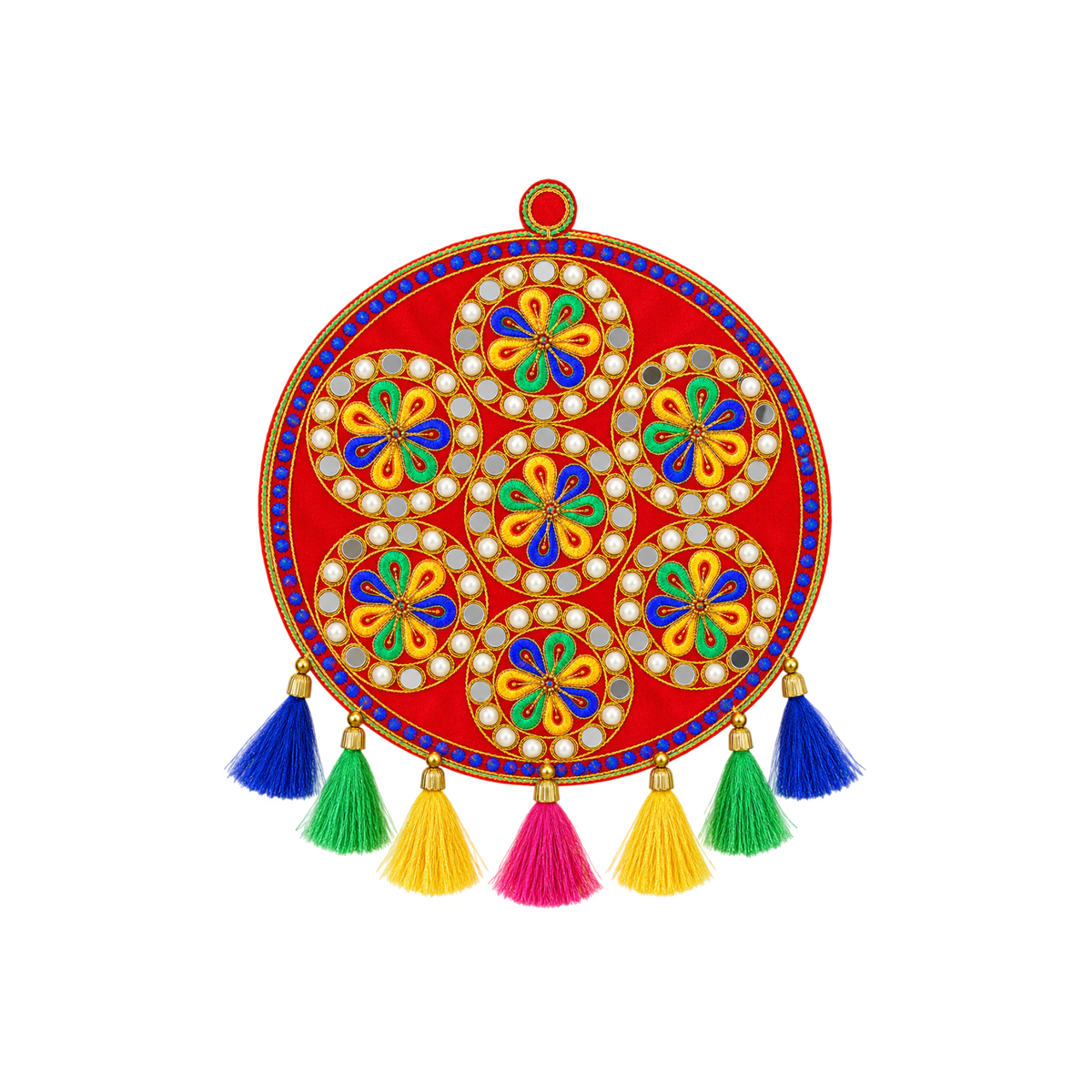 Set of 2 Diwali Round Embroidered Hanging Decorations 24cm