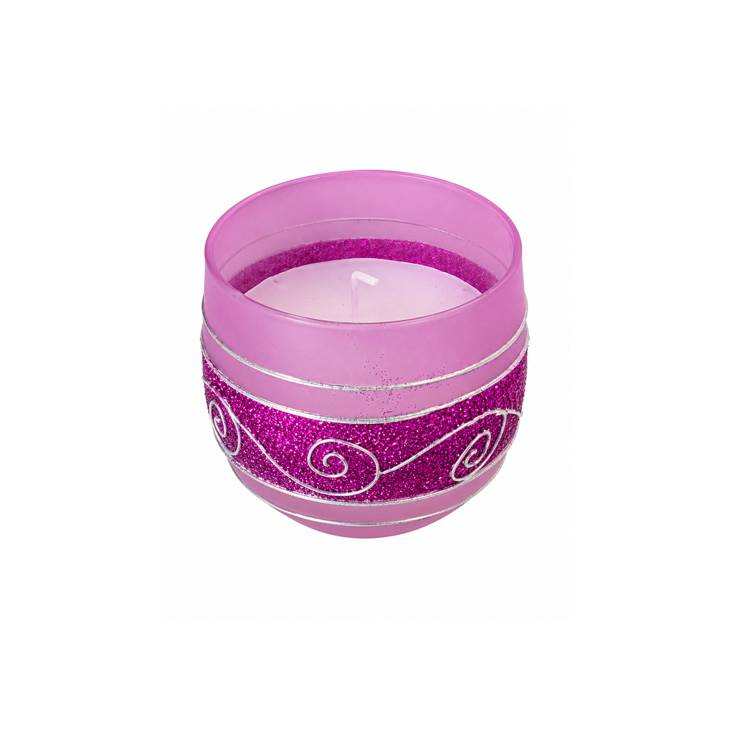 Decorative Blue Glass Wax Candle Diya, 7cm Round Festive Candle for Diwali