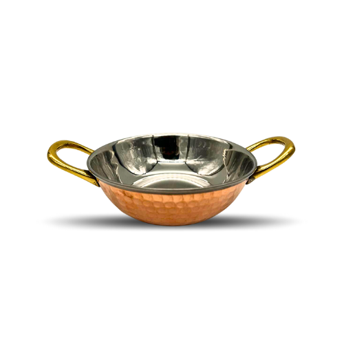 Medium Copper and Stainless Steel Serving Dish with C Handle