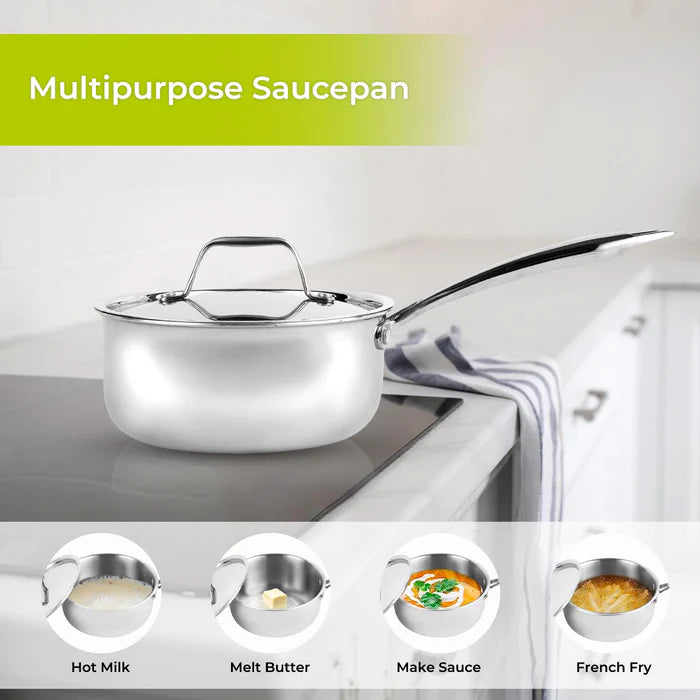 Triply Stainless Steel Milk Pan Saucepan with Lid - 20cm