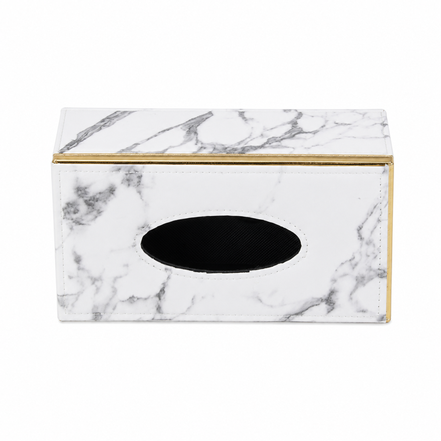 Marble Effect Tissue Box Cover, Faux Leather Tissue Box Holder with Gold Trim