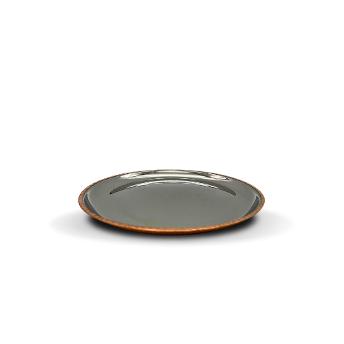 Indian Hammered Stainless Steel and Copper Small Round Tray