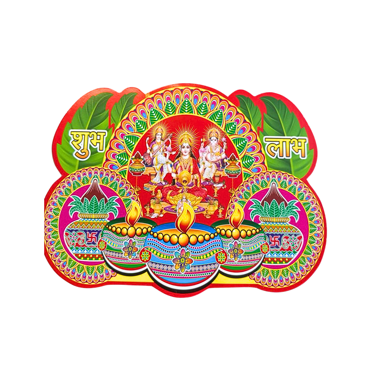 2 x Lakshmi Ganesh Saraswati Shubh Labh Diwali Stickers Door Wall 18x23.5cm