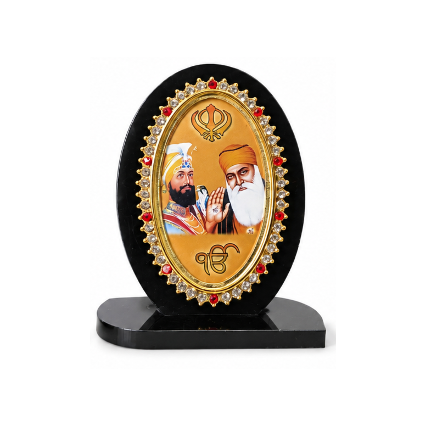 Sikh Religious Dashboard Idols Decorative Oval Photo Frame Ornament for Car Dashboard Guru Nanak Ji Khanda Sahib Guru Gobind Singh Ji 9cm