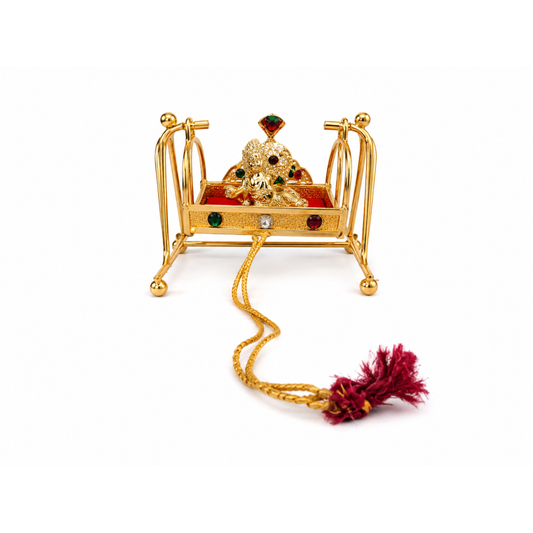 Bal Krishna Jhula with Laddu Gopal Idol, Decorative Golden Swing for Home Mandir