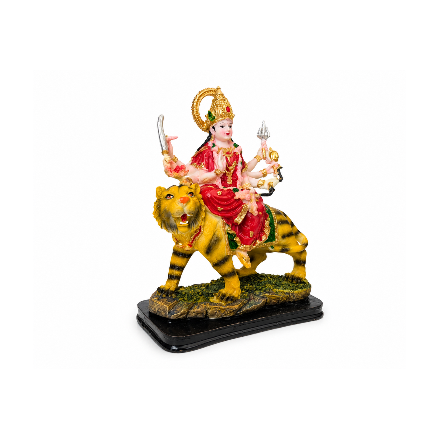 Durga Mata Idol on Tiger Statue 20cm Hard Plastic Hindu Goddess Murti for Home Mandir