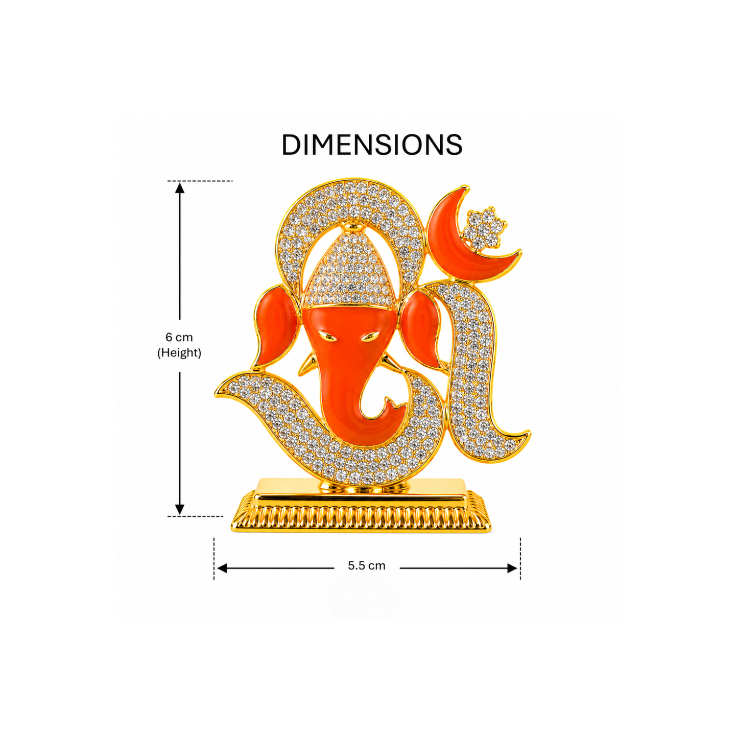 Ganesh Ji Decorative Idol with Om Design, Crystal Stone Detailing & Gold Colour Finish