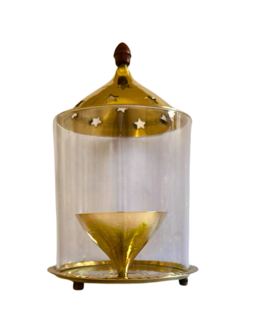 Brass Jyoti Diya Oil / Ghee Lamp with Glass Cover & Lid Traditional Pooja Lamp for Mandir Temple Prayer Room Diwali Decoration Hindu Religious Jyot (Sold Individually, Multiple Sizes)
