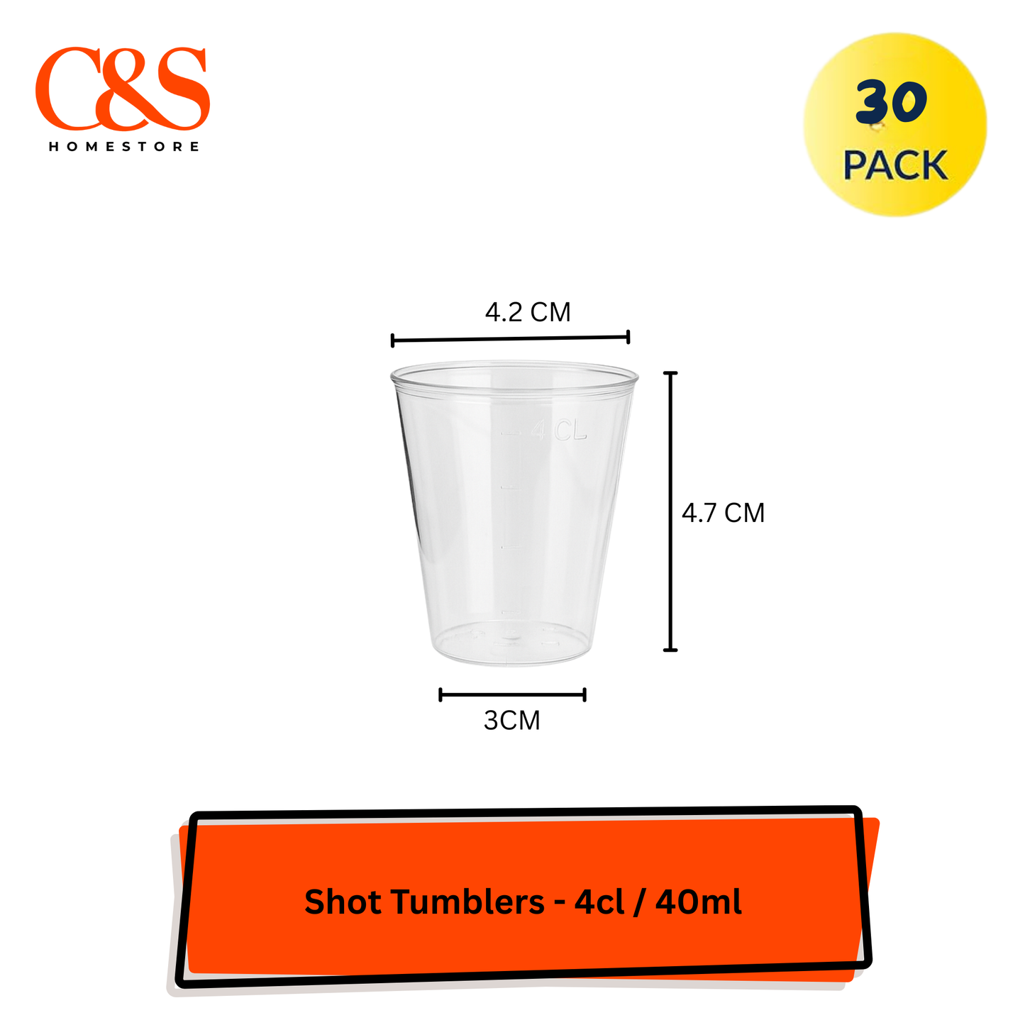 30 x Shot Glasses Plastic Disposable Tumblers 4cl/40ml Clear Vodka Whiskey Shots