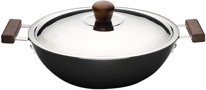 Wonder Chef Ebony Hard Anodized Kadhai, Wok with Lid 24 cm, Black