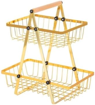 2-Tier Metal Fruit Basket Stand – Detachable Wire Storage Organizer for Countertop Display – Fruit, Vegetable, Snack Holder for Kitchen, Dining Room, Office, Pantry, or Tabletop Decor