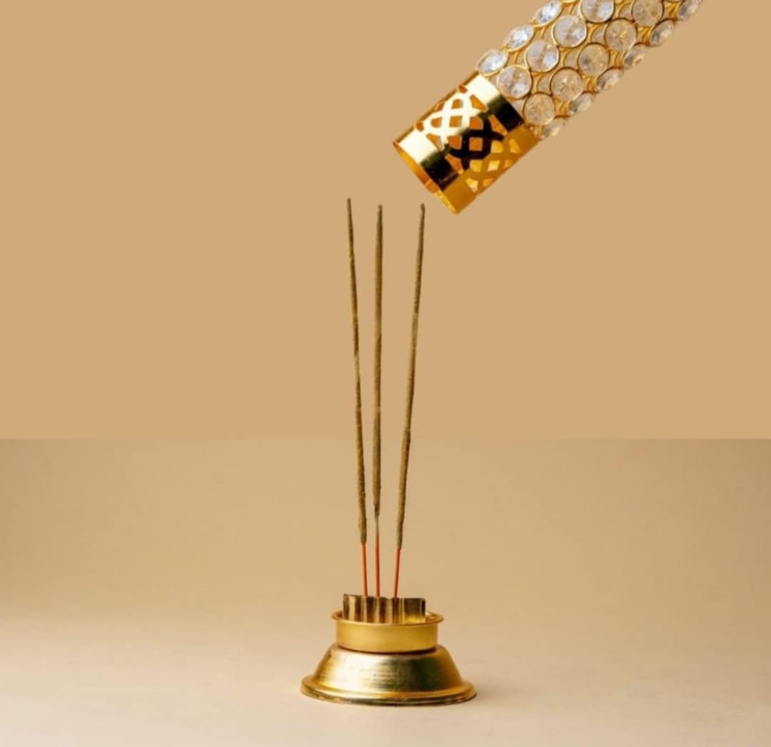 Crystal Diamond Agarbatti Stand 11.5" Gold Incense Stick Holder Ash Catcher