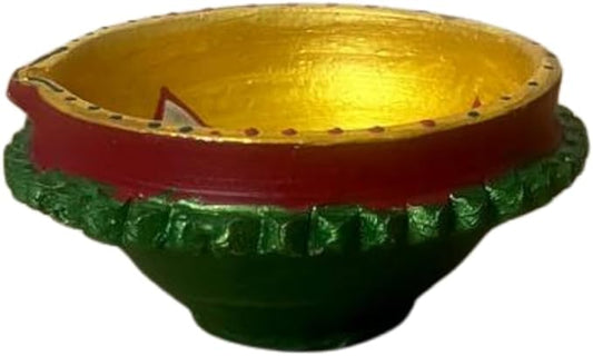 Single Clay Diya for Diwali Festival – Handmade Golden Painted Earthen Oil Lamp