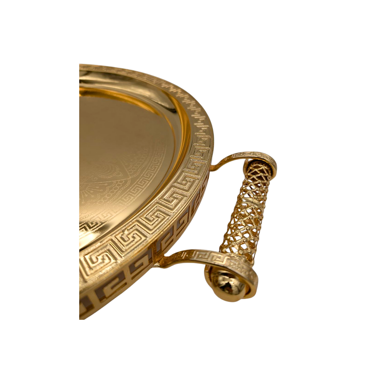 Tri-Star Round Golden Serving Tray - 39cm