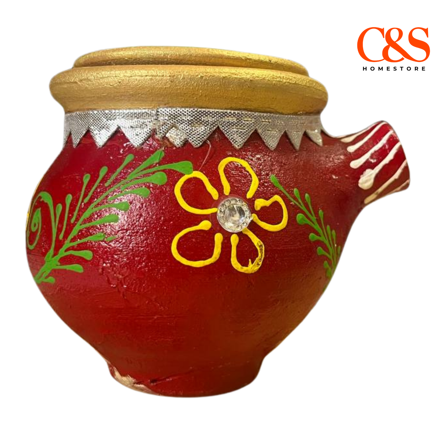 Karva Clay Pot Handmade Painted Floral Design Traditional Earthen Vessel