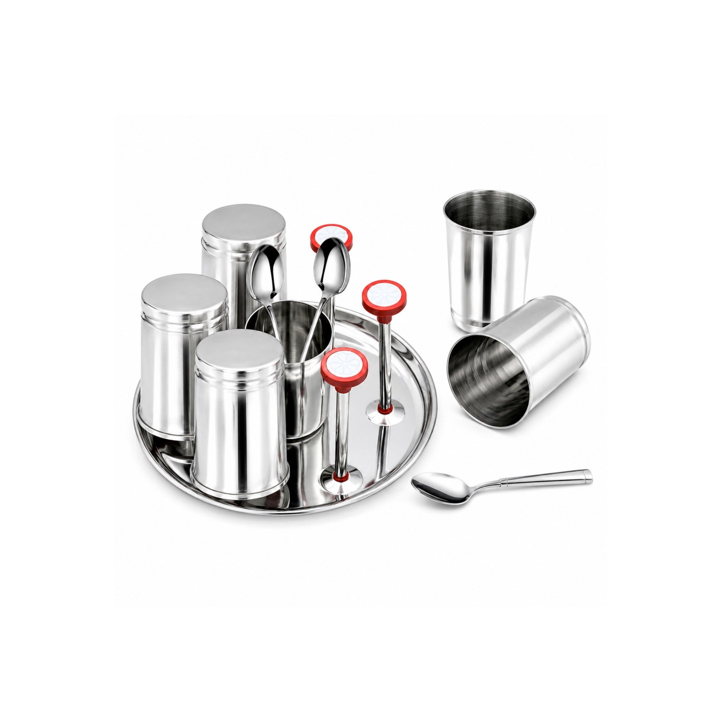 Stainless Steel Glass and Spoon Stand Set with Tray Kitchen 21cm x 12cm