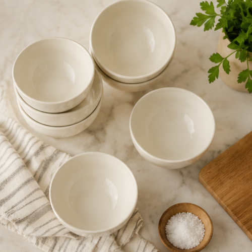 6 X Small Cream Ceramic Bowls 11.5cm Rice Soup Dessert Side Dish Serving Bowls