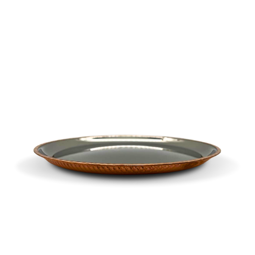 Indian Hammered Stainless Steel and Copper Small Round Tray