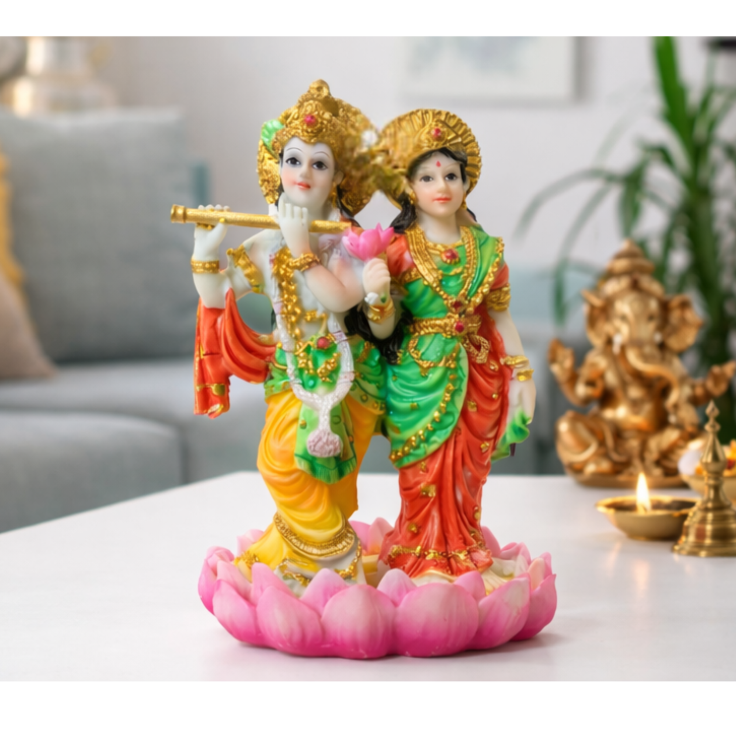 Radha Krishna Idol Resin 9cm Decorative Hindu God Statue for Home Mandir