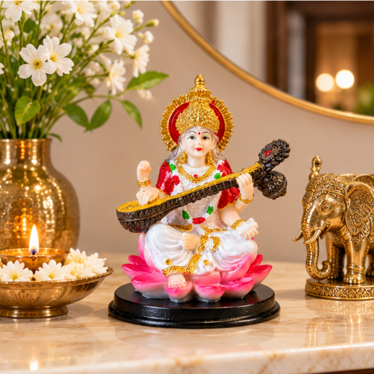 Saraswati Mata Ji Idol with Veena, Decorative Goddess Saraswati Statue