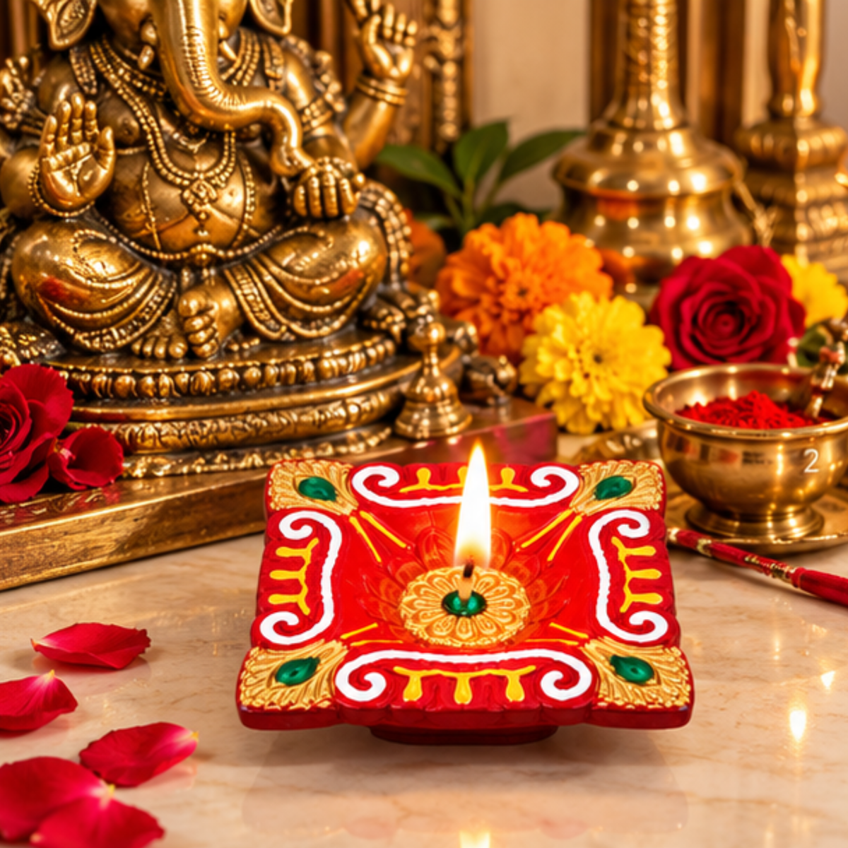 Handmade Clay Diya Set of 4 – Decorative Square Oil Lamps Approx. 7cm