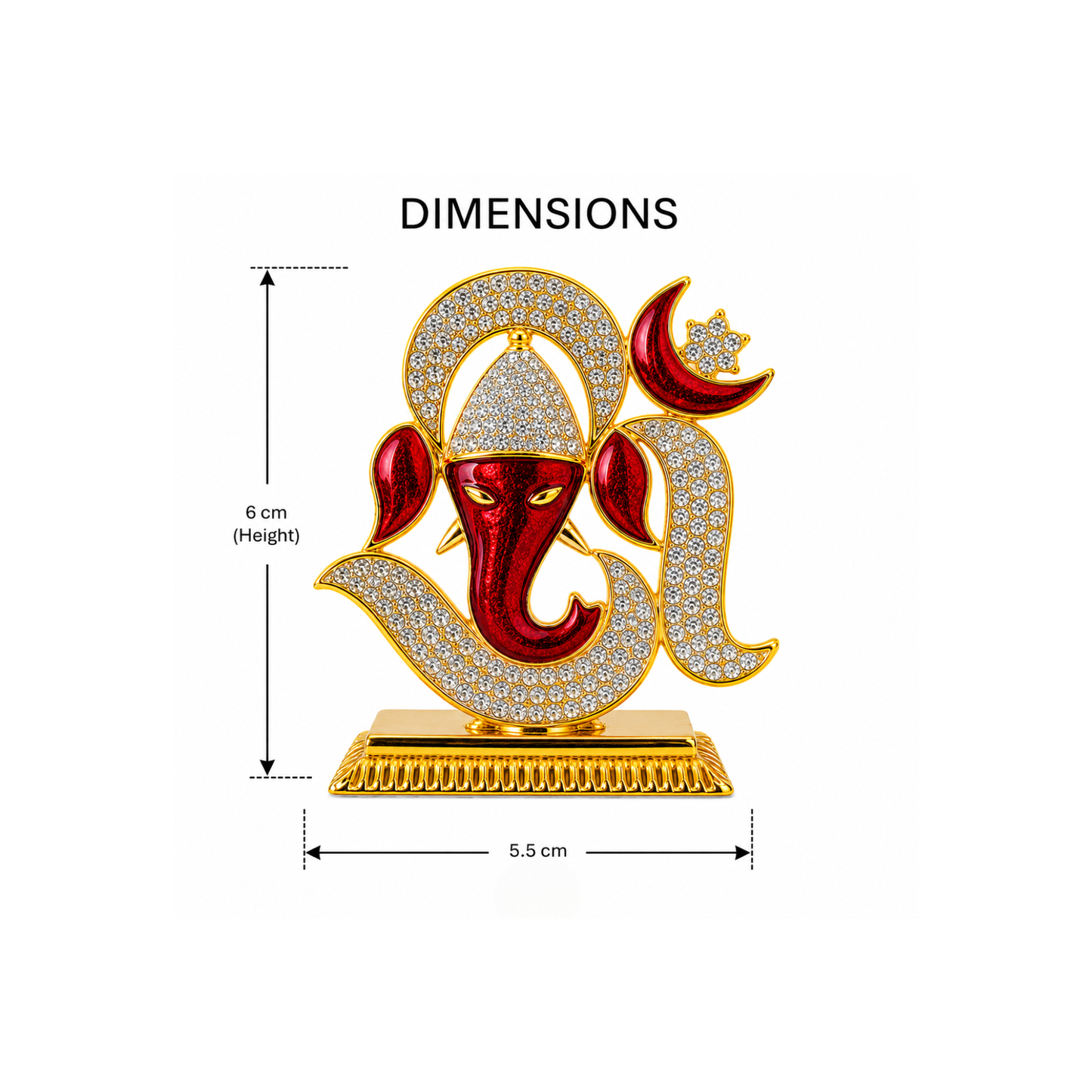 Ganesh Ji Decorative Idol with Om Design, Crystal Stone Detailing & Gold Colour Finish