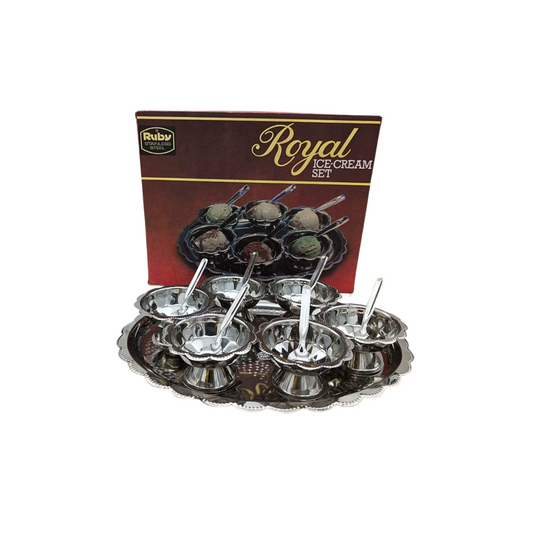 Royal Ice Cream Serving Set with Tray – 1 Tray, 6 Bowls, and 6 Spoons