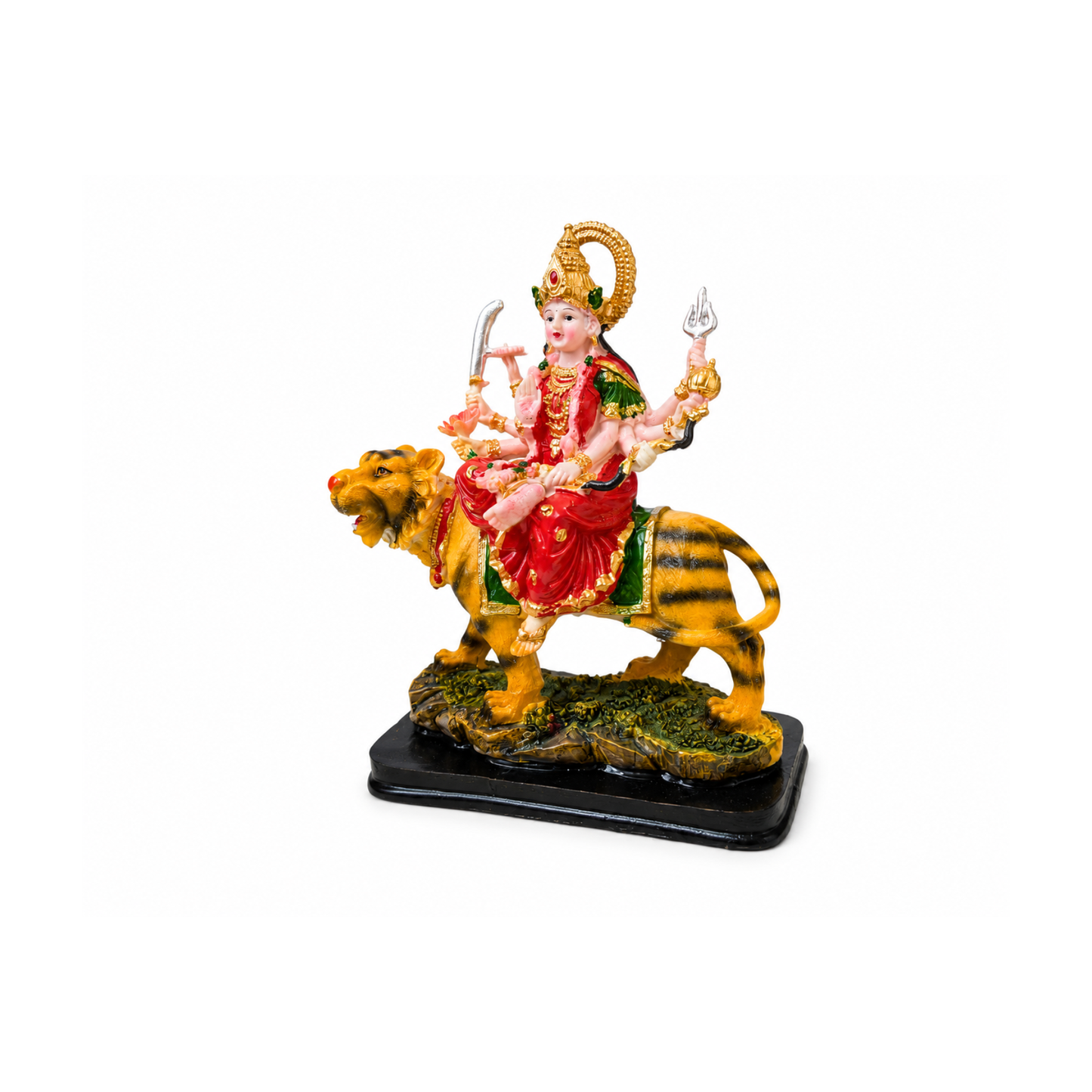 Durga Mata Idol on Tiger Statue 20cm Hard Plastic Hindu Goddess Murti for Home Mandir