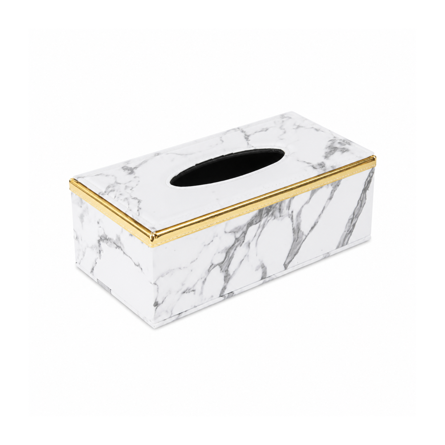 Marble Effect Tissue Box Cover, Faux Leather Tissue Box Holder with Gold Trim